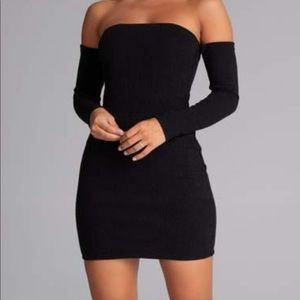 Meshki daidra rib knit off shoulder mini dress XS
